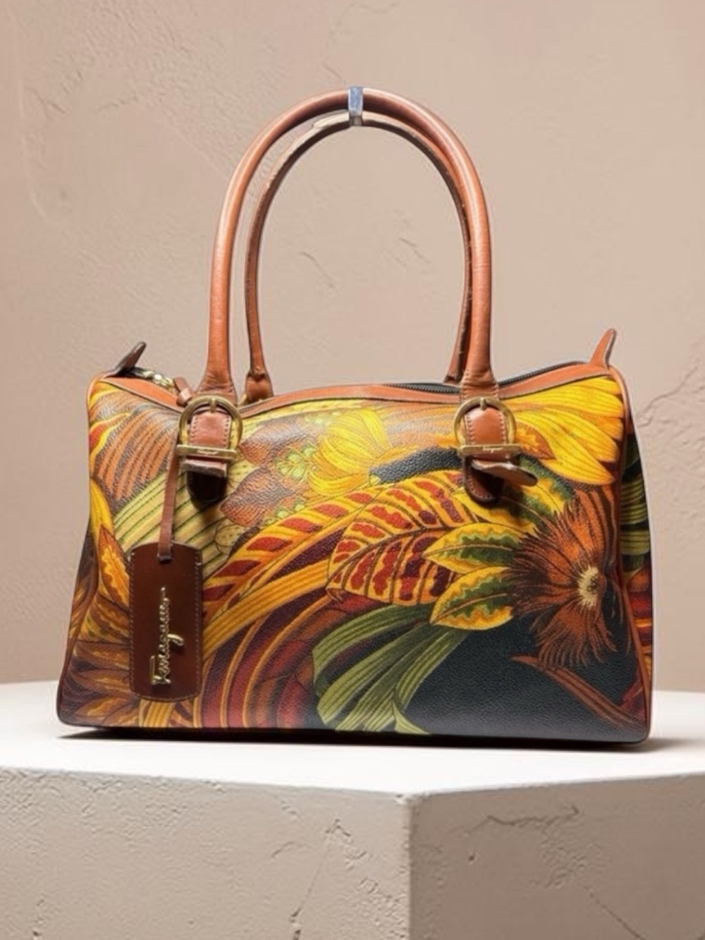 Salvatore Ferragamo Seri Tropical Print Boston Bag Limited Edition Vintage